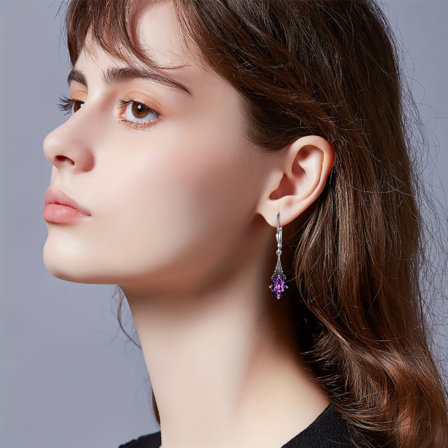 February Birthstone Earrings 925 Sterling Silver Vintage Leverback Retro Drop Earrings Birthday Jewelry Gifts For Women