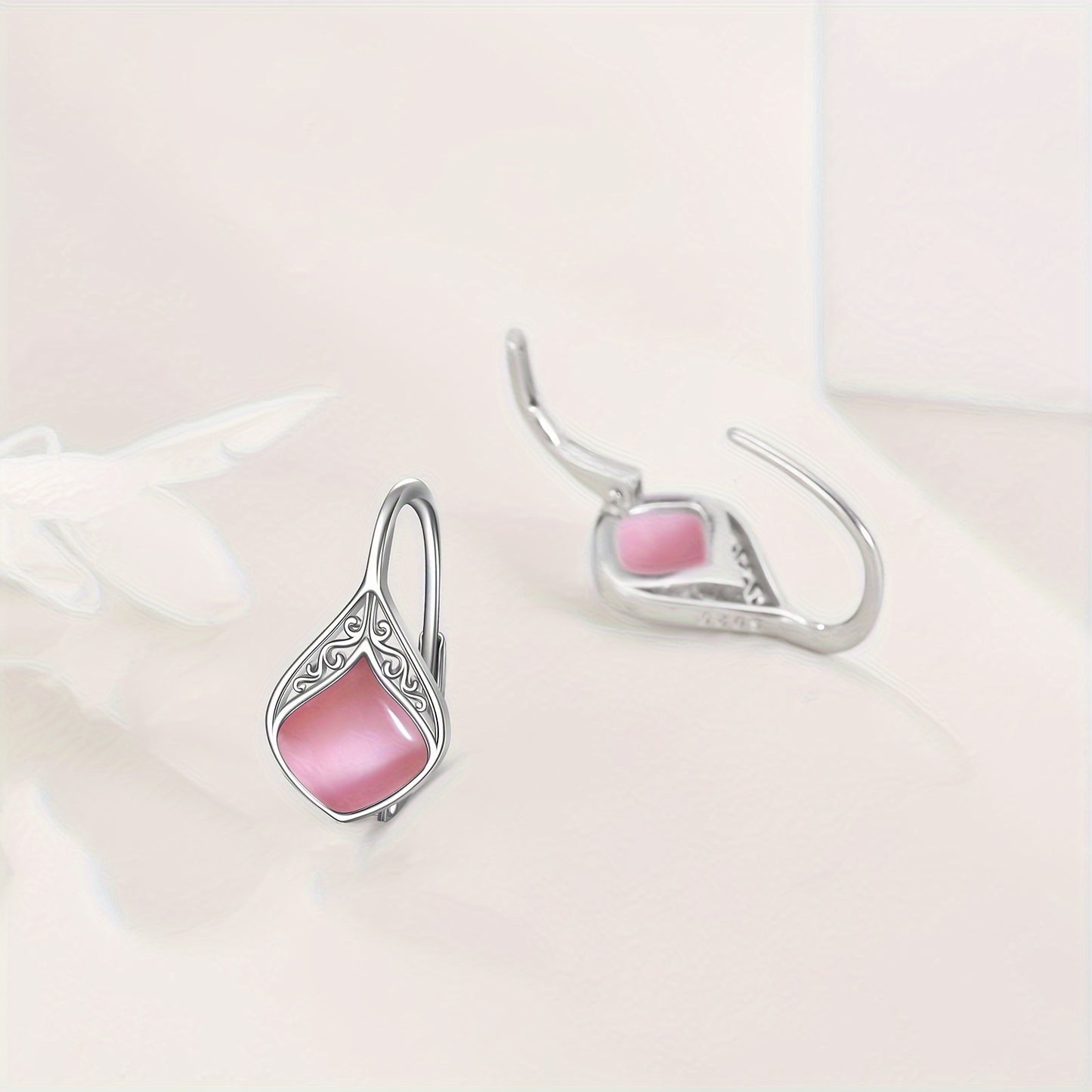 Pink Opal Teardrop Leverback Earrings for Women 925 Sterling Silvery Pink Opal Dangle Earrings Jewelry for Women Sensitive Ears, Perfect for Thanksgiving