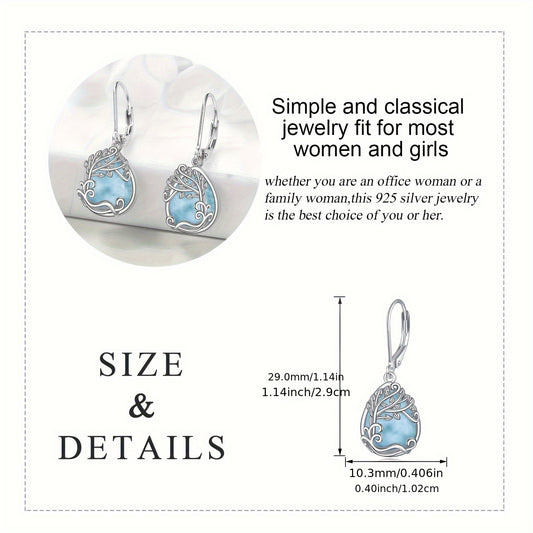 925 Sterling Silver Larimar Jewelry Dangle Earrings Filigree Teardrop Tree Of Life Drop Earrings Jewelry Gifts For Women