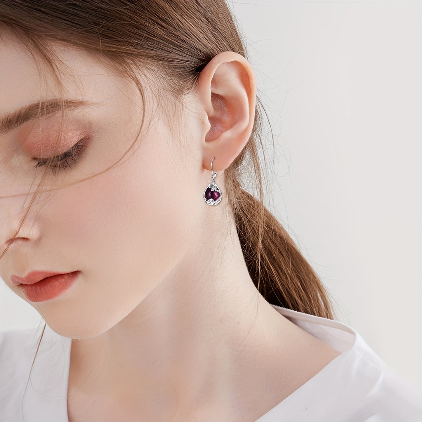 925 Sterling Silver Amethyst Drop Earrings Filigree Teardrop Dangle Earrings Jewelry Gifts For Women Mother Daughter