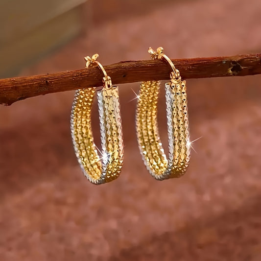 Elegant Golden-Tone Teardrop Hoop Earrings with Sparkling Corrugated Design - Minimalist Copper Jewelry for Women, Ideal Gift, Versatile Earrings|Sparkling Finish|Goldplated Copper, Novelty Earrings