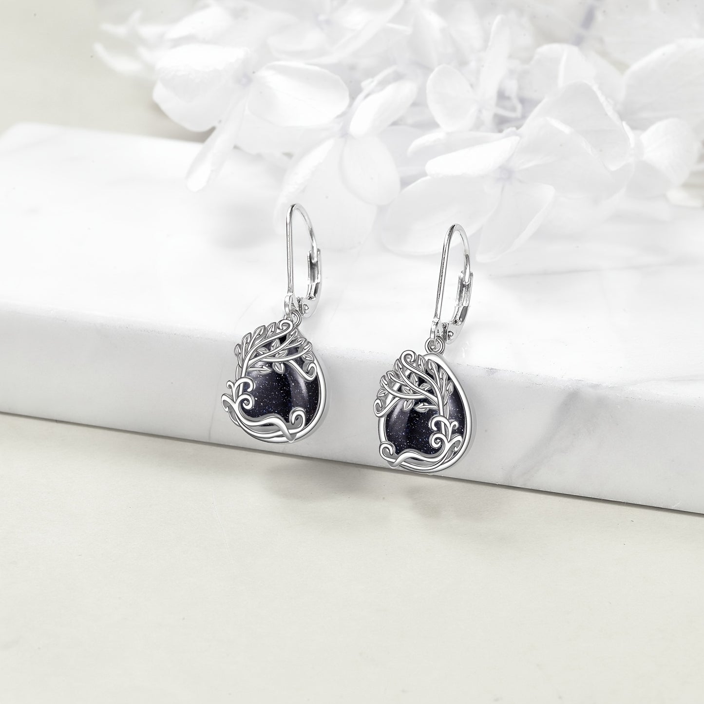 Tree Of Life Blue Sandstone Drop Dangle Teardrop Earrings 925 Sterling Silver Tree Of Life Leverback Earrings For Women Jewelry Gifts