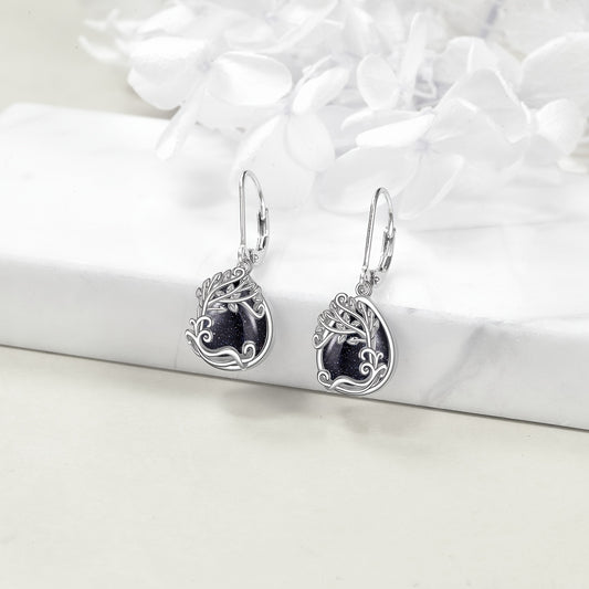 Tree Of Life Blue Sandstone Drop Dangle Teardrop Earrings 925 Sterling Silver Tree Of Life Leverback Earrings For Women Jewelry Gifts