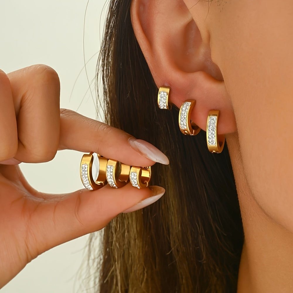 6pcs Elegant Hoop Earrings Set, Stainless Steel, Perfect for Daily Wear and Mother's Day Gifts