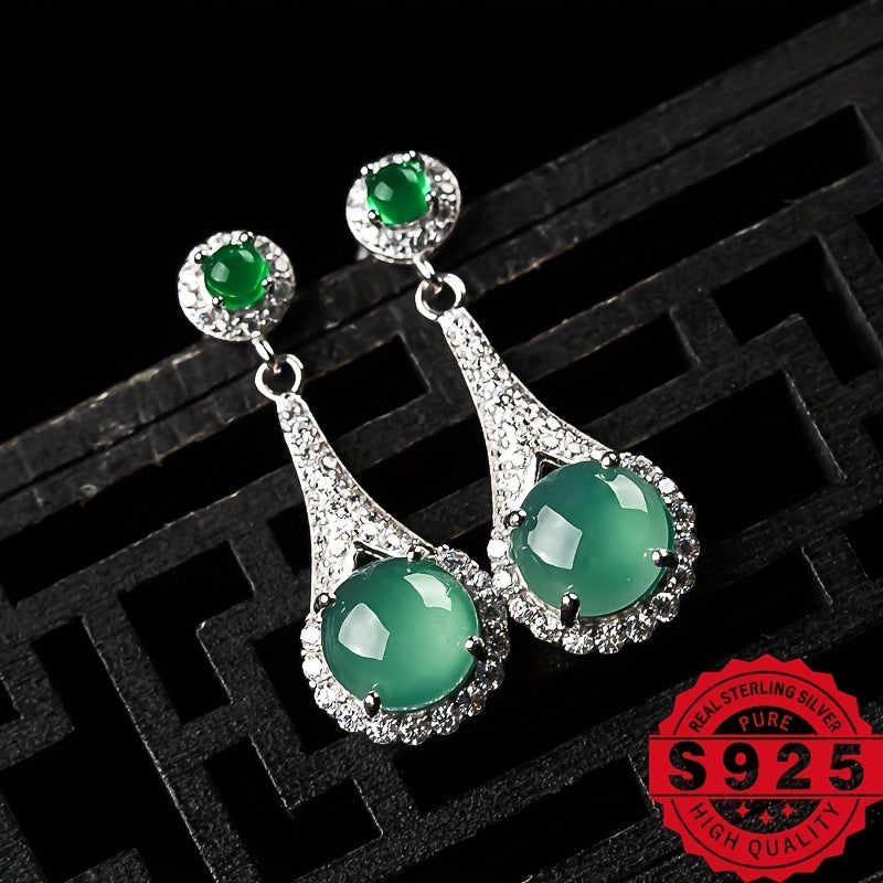1 pair 925 Silver inlaid natural A-grade ice seed water moistens light earrings ladies Joker fashion inlaid DIY earrings holiday birthday gift to send test certificate and gift box.