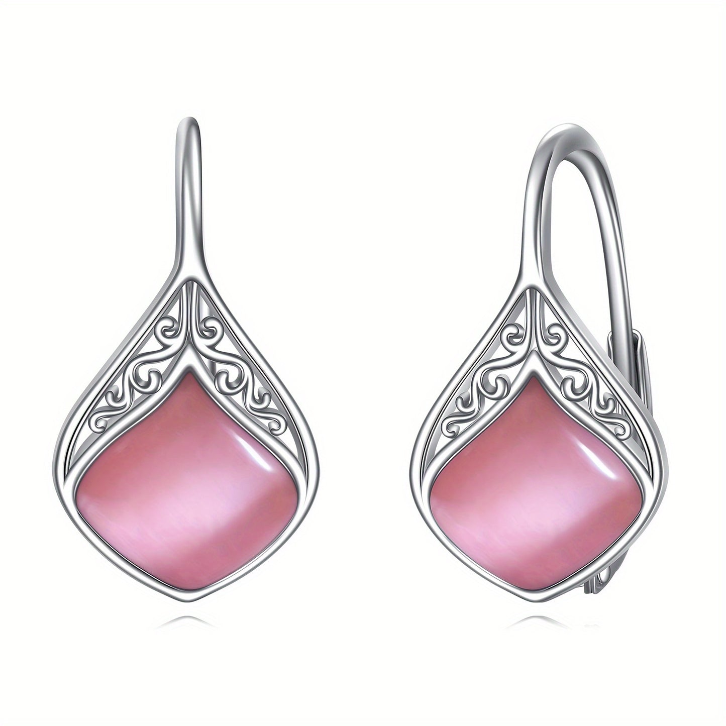 Pink Opal Teardrop Leverback Earrings for Women 925 Sterling Silvery Pink Opal Dangle Earrings Jewelry for Women Sensitive Ears, Perfect for Thanksgiving