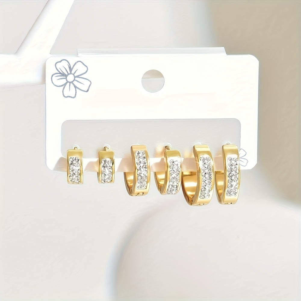 6pcs Elegant Hoop Earrings Set, Stainless Steel, Perfect for Daily Wear and Mother's Day Gifts