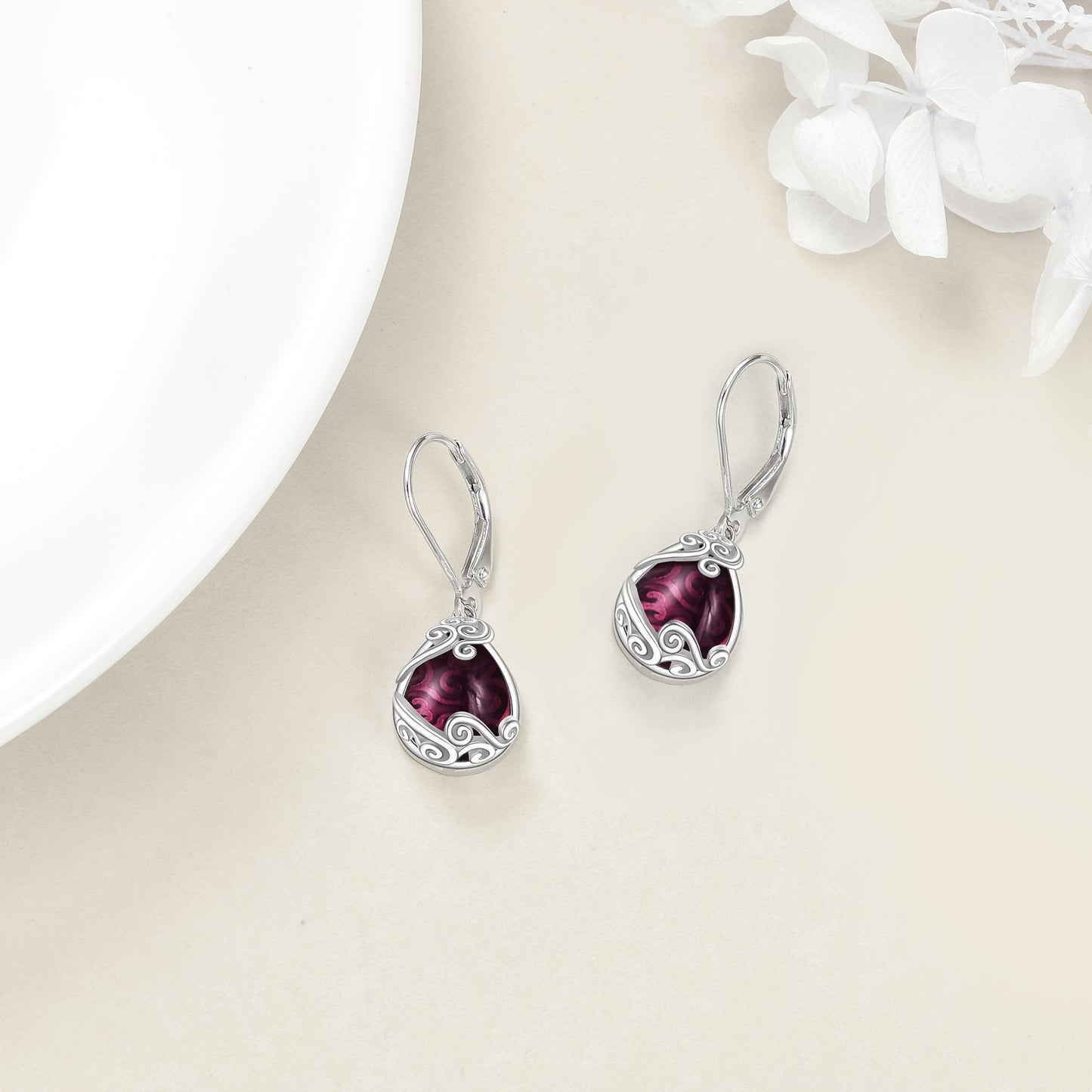 925 Sterling Silver Amethyst Drop Earrings Filigree Teardrop Dangle Earrings Jewelry Gifts For Women Mother Daughter
