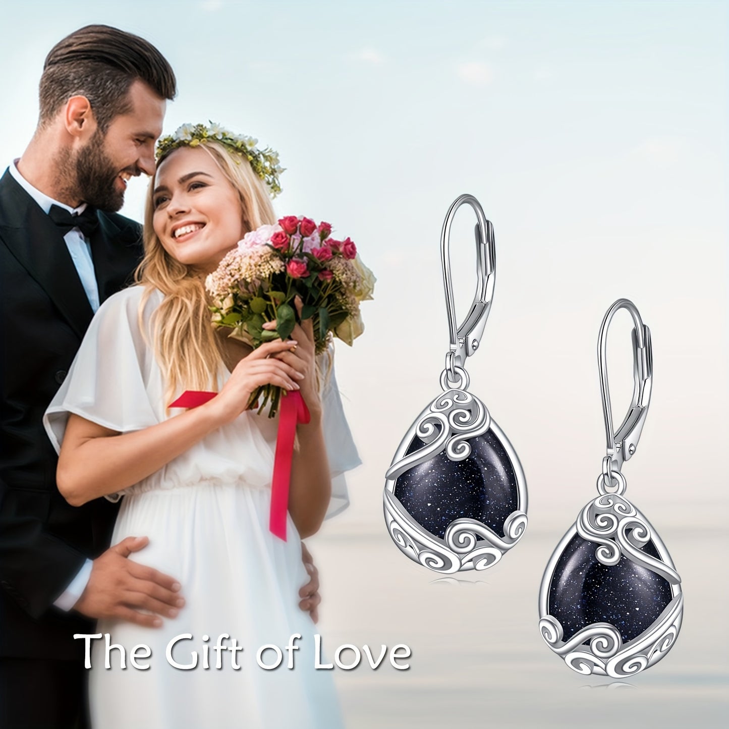 925 Sterling Silver Blue Sandstone Drop Dangle Teardrop Earrings Leverback Earrings For Women Jewelry Gifts