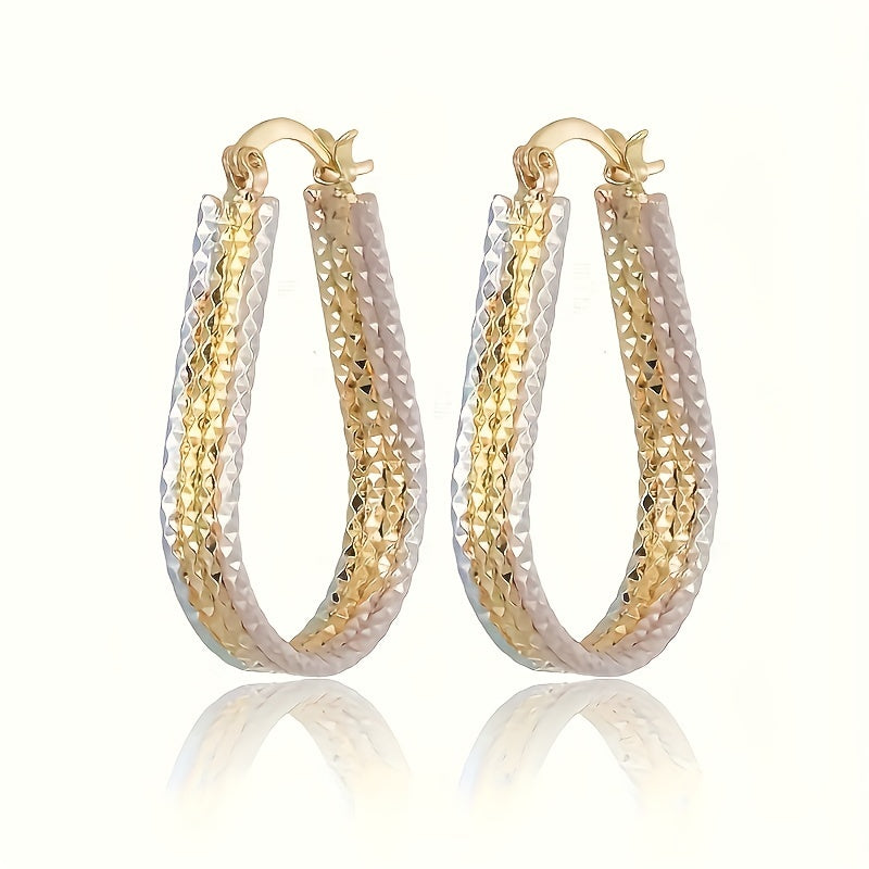 Elegant Golden-Tone Teardrop Hoop Earrings with Sparkling Corrugated Design - Minimalist Copper Jewelry for Women, Ideal Gift, Versatile Earrings|Sparkling Finish|Goldplated Copper, Novelty Earrings