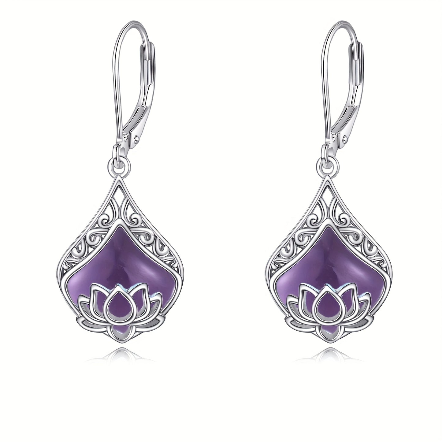 Lotus Earrings 925 Sterling Silver Teardrop Rose Quartz Dangle Earrings For Women Gemstone Jewelry