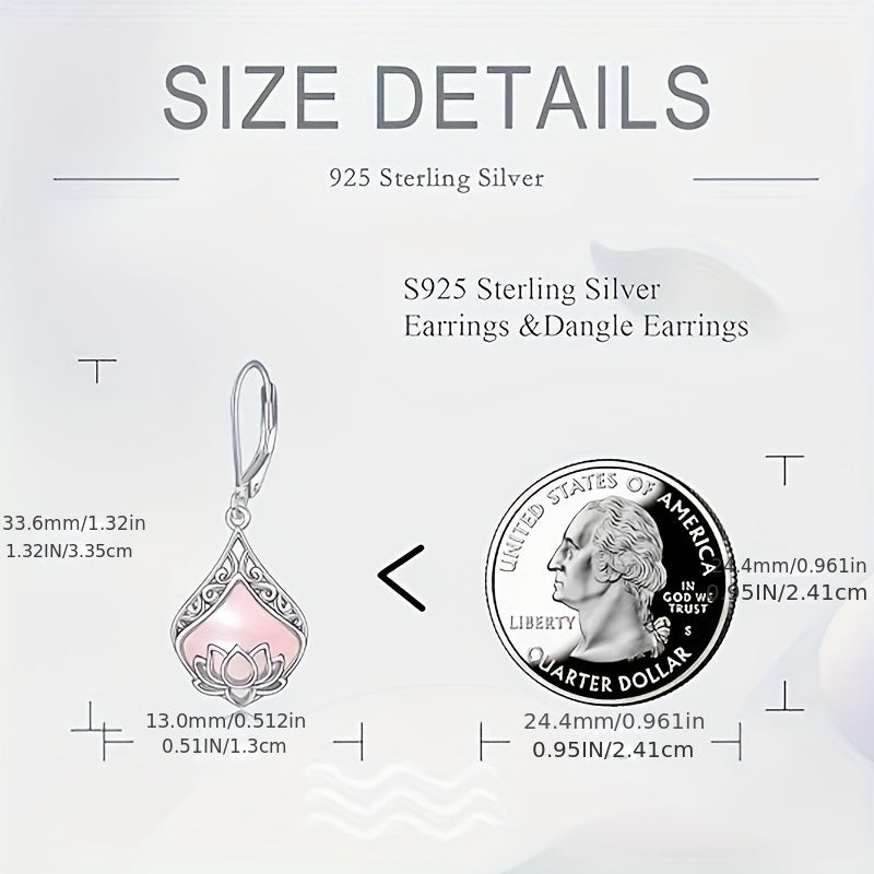 Lotus Earrings 925 Sterling Silver Teardrop Rose Quartz Dangle Earrings For Women Gemstone Jewelry