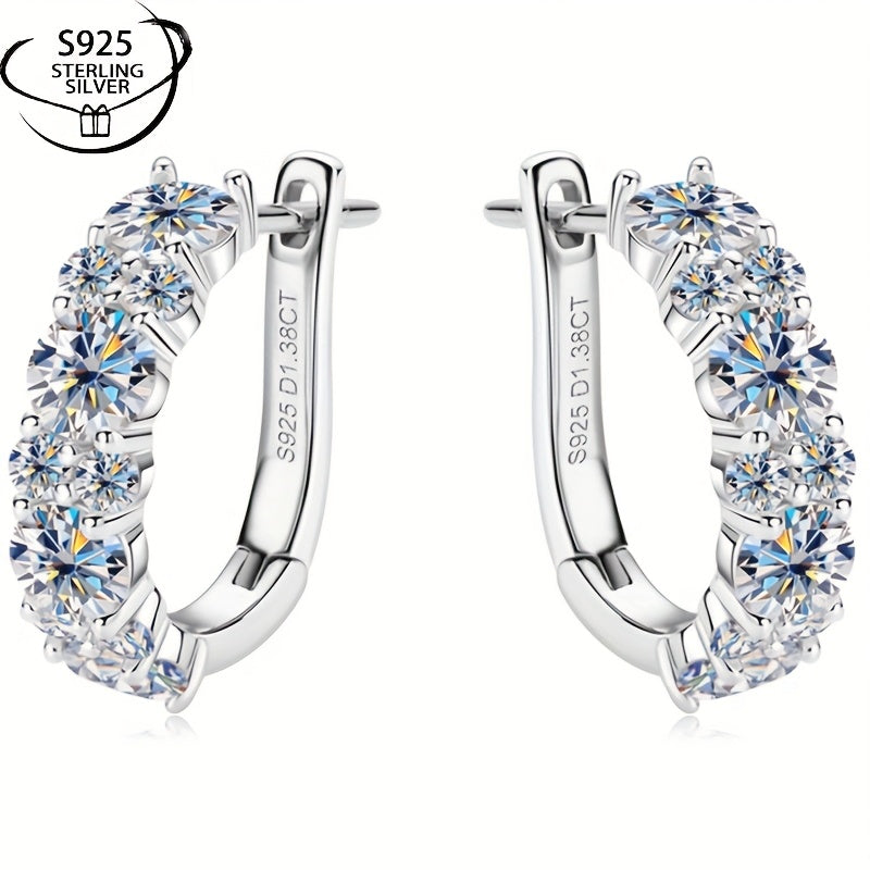 925 Sterling Silvery Moissanite Earrings for Women, with Two Colors Of Golden And Silvery, Elegant And Charming, Sexy And Charming, Sparkling Female Charm Jewelry, Party, Banquet, Mother's Day, Local Warehouse, with Exquisite Gift Box Included.