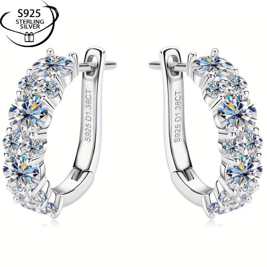 925 Sterling Silvery Moissanite Earrings for Women, with Two Colors Of Golden And Silvery, Elegant And Charming, Sexy And Charming, Sparkling Female Charm Jewelry, Party, Banquet, Mother's Day, Local Warehouse, with Exquisite Gift Box Included.